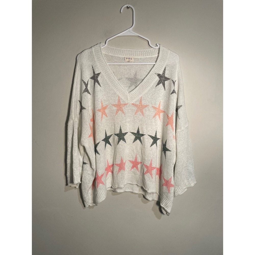 Pol Star Print Oversized Lightweight Sweater Size Medium Bohemian Casual Cozy